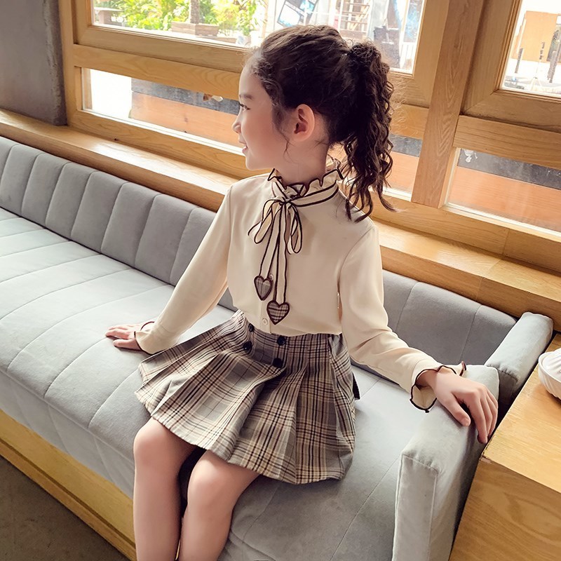 Spring Baby Girls Blouses Kids Bowknot Collar Cotton Shirt Teen Long Sleeve Tops Teenager Blouse 4 5 6 7 8 9 10 14Years 220228