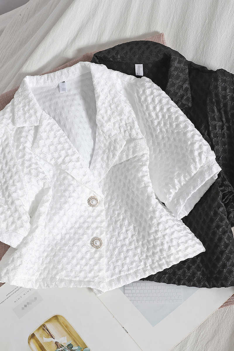 VANOVICH Temperament Summer Fashion Women Shirts Cotton Wild Korean Style Blouses and Tops Short-sleeved Clothing 210615