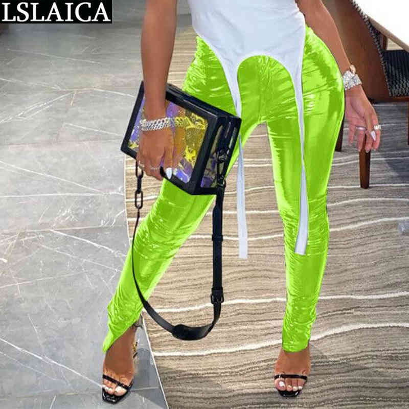 Fashion Pu Leather Trousers Solid Color Plush and Thicken Autumn Winter Woman Pants Casual High Waist Streetwear Pontalon Femme 210515