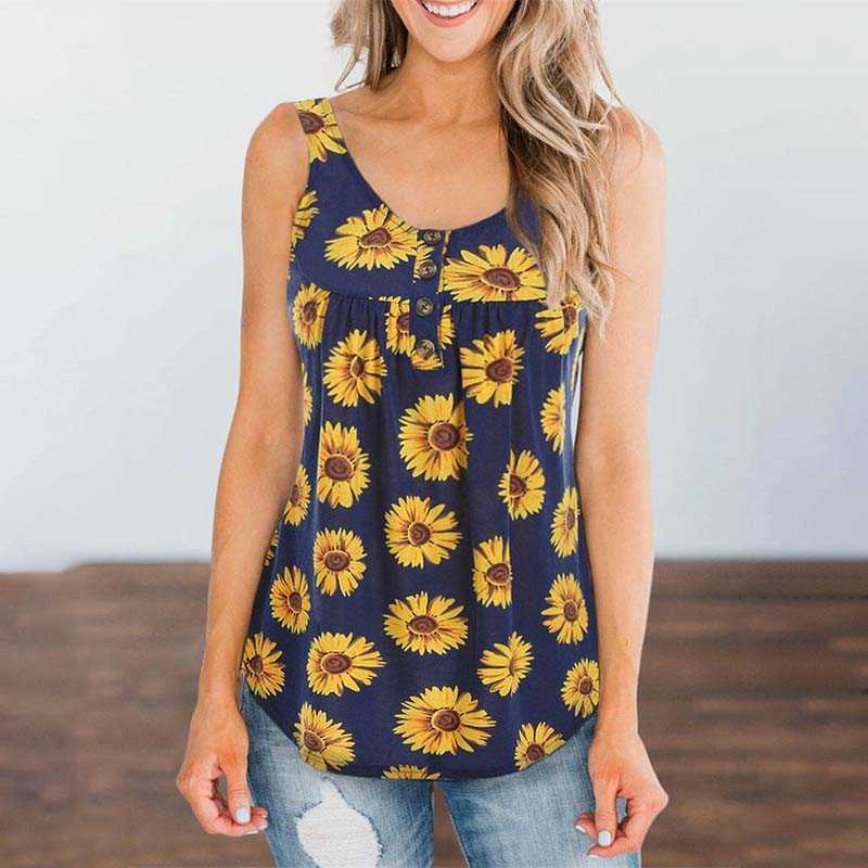 Summer Floral Print Sleeveless Button Decoration O Neck T Shirt Women Casual Loose Streetwear Beach Tops Elegant Ladies Blouse 210608, Black
Summer Floral Print Sleeveless Button Decoration O Neck T Shirt Women Casual Loose Streetwear Beach Tops Elegant Ladies Blouse 210608, Black
