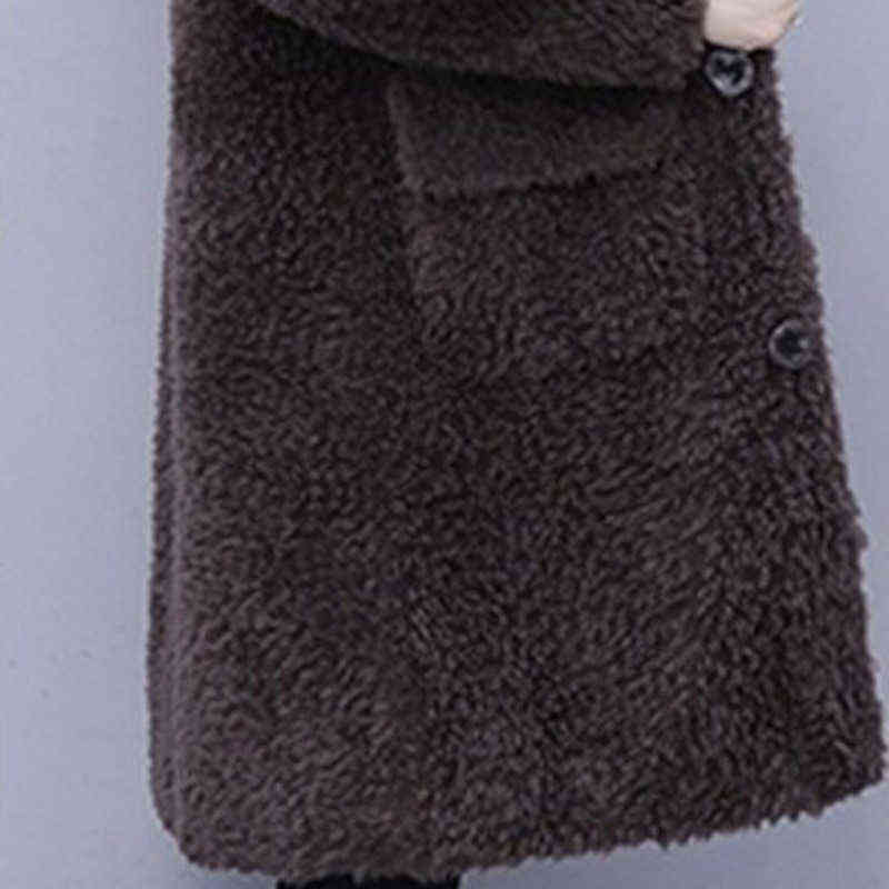 Winter Jacket Women Warm Faux Fur Lambswool Plush Coats Female Outerwear Korean Fashion Ladies Cardigans Long Sleeve Clothing 211123