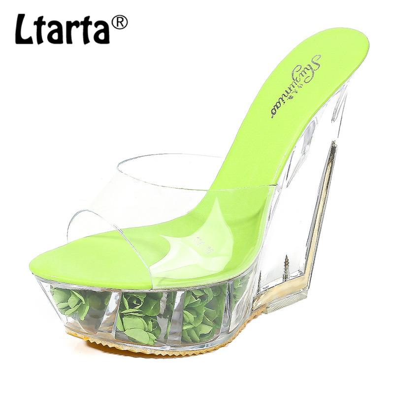 Sandals LTARTA Platform Ultra-High-Heel And Slippers High Transparent Shaped Crystal Shoes 15CM Wedge LFD, Black
Sandals LTARTA Platform Ultra-High-Heel And Slippers High Transparent Shaped Crystal Shoes 15CM Wedge LFD, Black