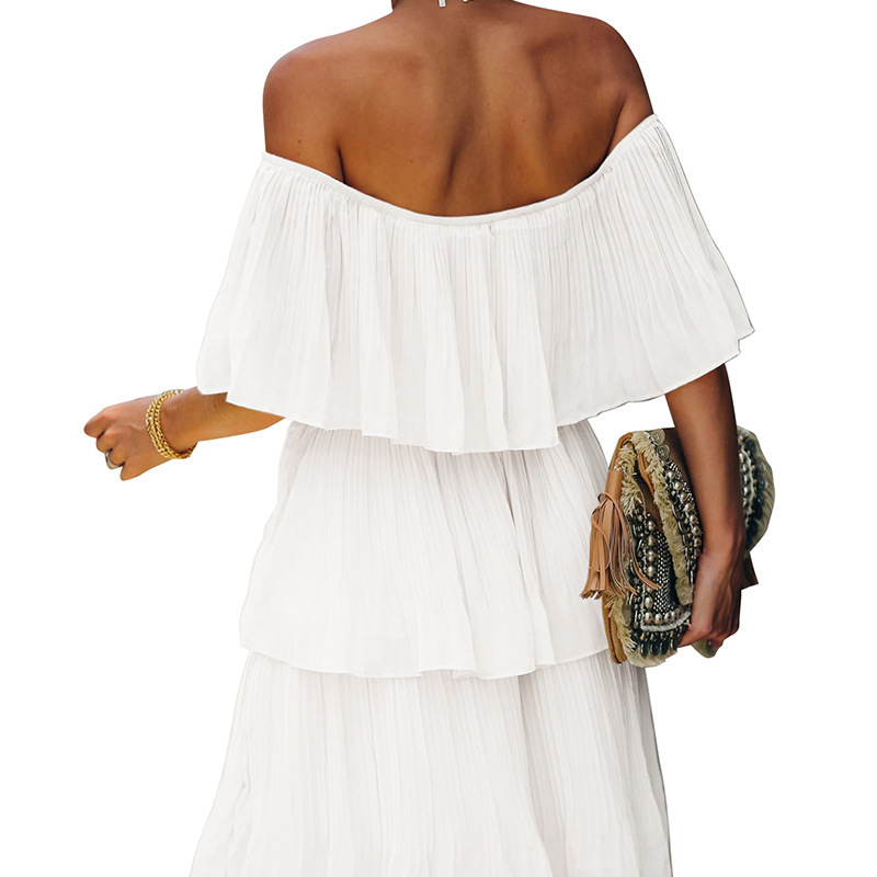 Women Dress Slash Neck Off Shoulder Ruffles Bohemian es High Waist Cake Maxi Loose Long Plus Size es 210524