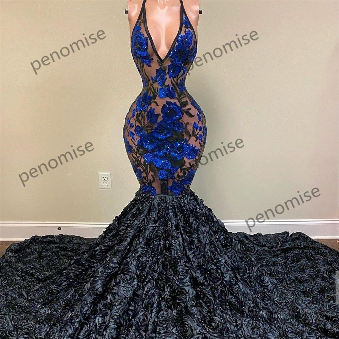 Thru See Sexy Mermaid Evening Dresses Lace Floral Flowers Prom Gowns V Neck Sequined Second Reception Dress