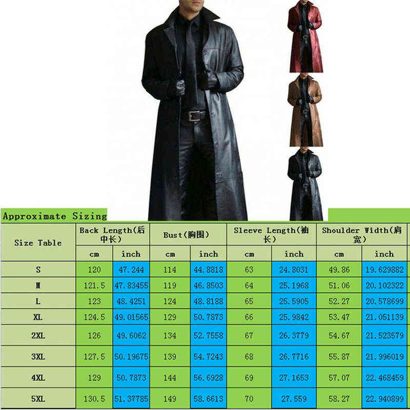 Spring Autumn Faux Leather Coat Men Jackets Coat Streetwear Mens Clothing Casual Plus Size Black Brown Long Jacket Overcoat 211111