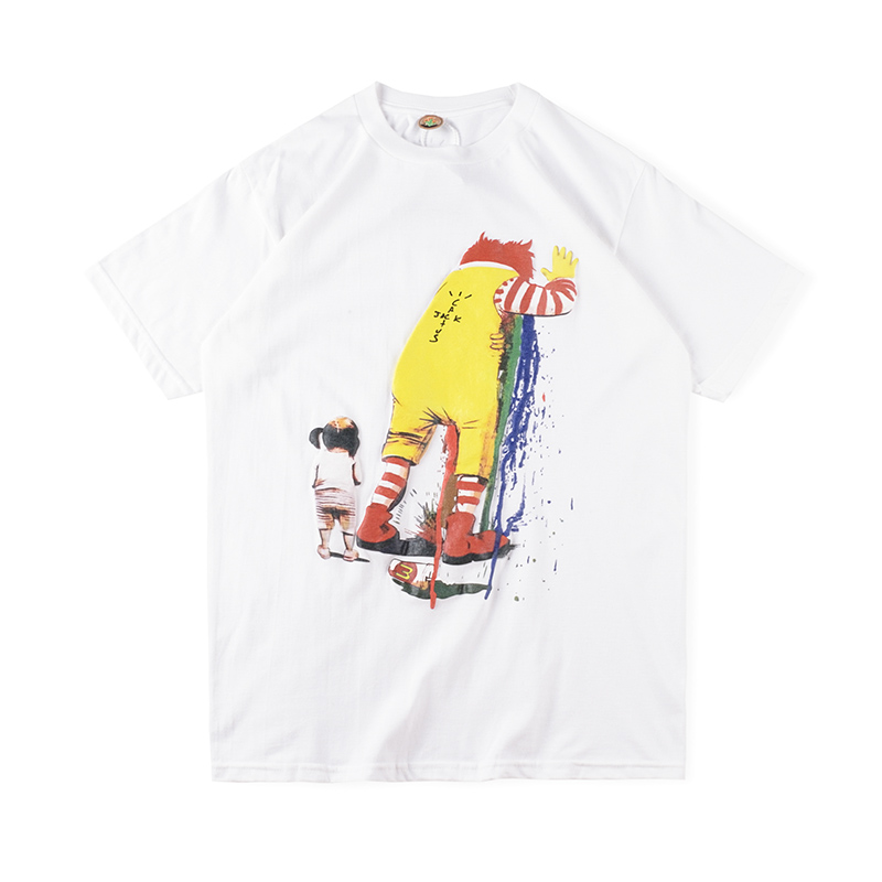 USA Travis Scott Fast Food Clown t shirt Cactus Jack Snack Bar Collaborate Tee Skateboard Mens Women Short Sleeve Street Casual Tshirt, White;black
USA Travis Scott Fast Food Clown t shirt Cactus Jack Snack Bar Collaborate Tee Skateboard Mens Women Short Sleeve Street Casual Tshirt, White;black