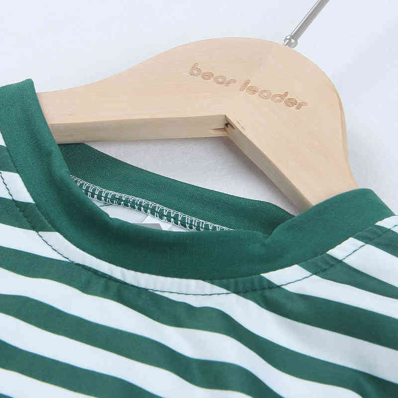 Bear Leader Teenagers Girl Clothing Set 2022 New Stripe T-Shirt Dress 2pcs Outfit Princess Sweet Party Costume Kids Casual Suit Y220310