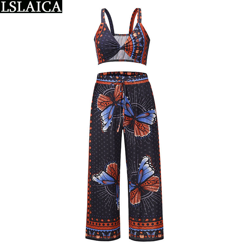 Outfits for Women Sleeveless High Street Pullover Strapless Loungewear Fashion Personalized Two Piece 210520