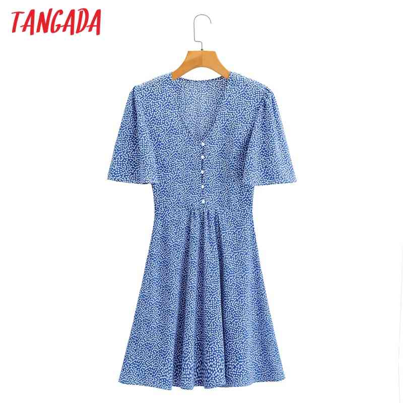 Summer Women Flowers Print A-line V Neck Short Sleeve Ladies Mini Dress Vestidos 1F176 210416