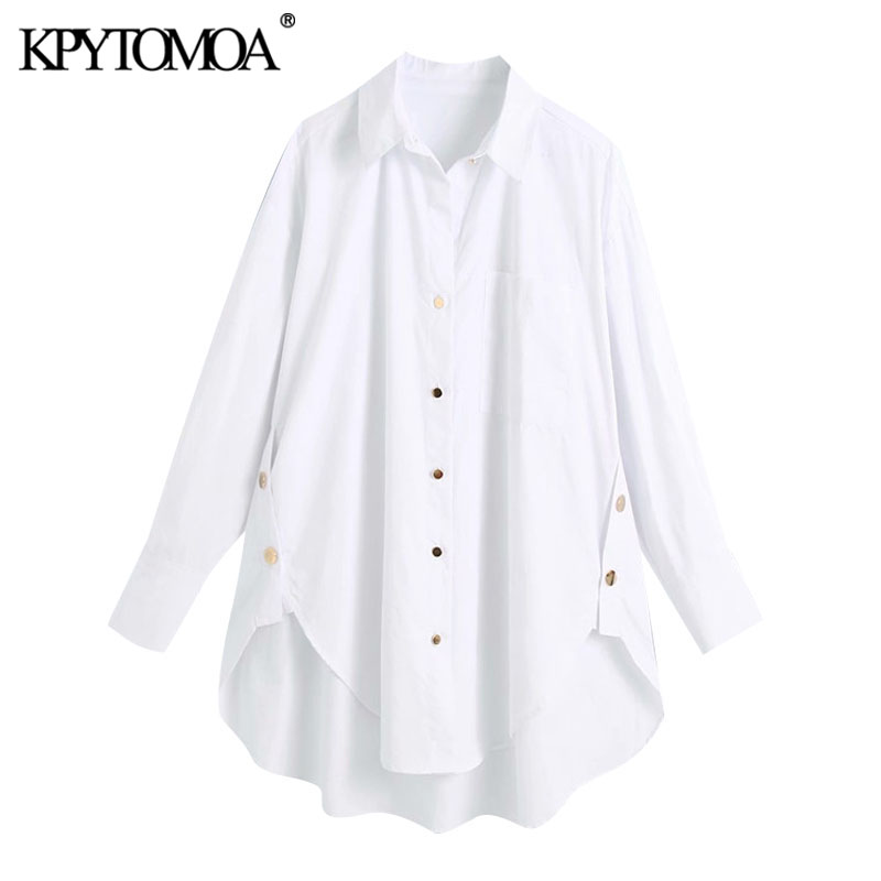 KPYTOMOA Women 2021 Fashion With Side Buttons Loose Asymmetrical Blouses Vintage Long Sleeve Pockets Female Shirts Chic Tops, As picture
KPYTOMOA Women 2021 Fashion With Side Buttons Loose Asymmetrical Blouses Vintage Long Sleeve Pockets Female Shirts Chic Tops, As picture