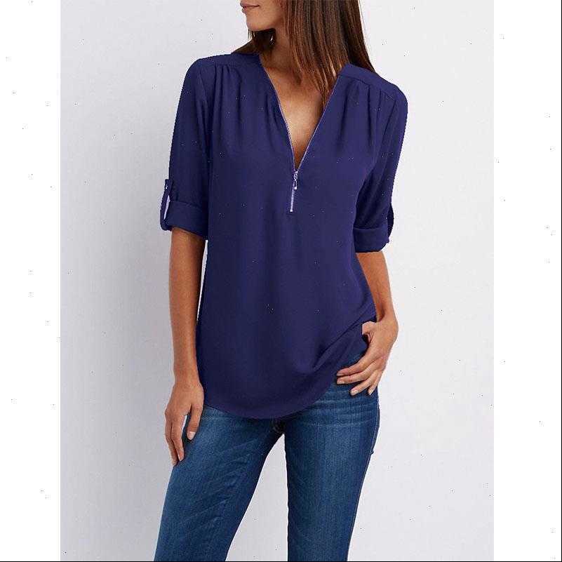 v neck chiffon womens shirt solid zipper up long sleeves cuffed casual loose ladies plus size, White
v neck chiffon womens shirt solid zipper up long sleeves cuffed casual loose ladies plus size, White