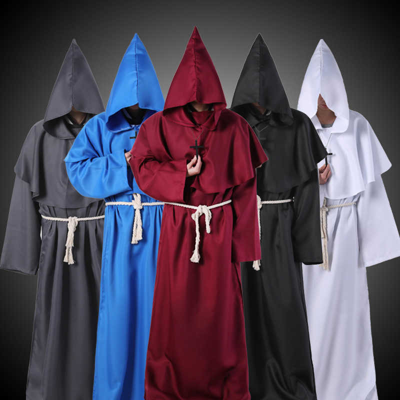 Wizard Costume Halloween Cosplay Medieval Monk Friar Robe Priest Ancient Clothing Christian Suit Y0913