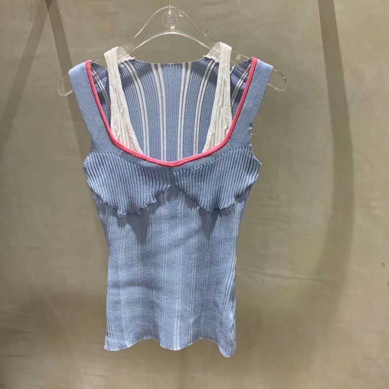 DEAT Summer Fashion Casual Knitted Skinny V-neck Solid Slim Sexy Sleeveless Top Vest Women SD588 210625
