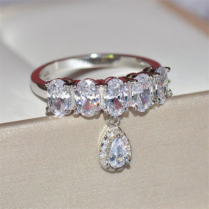 Oval Cut Topaz Sterg Sier Ring Pear Pendent Jewelry | Bridal Engagement Party Gift