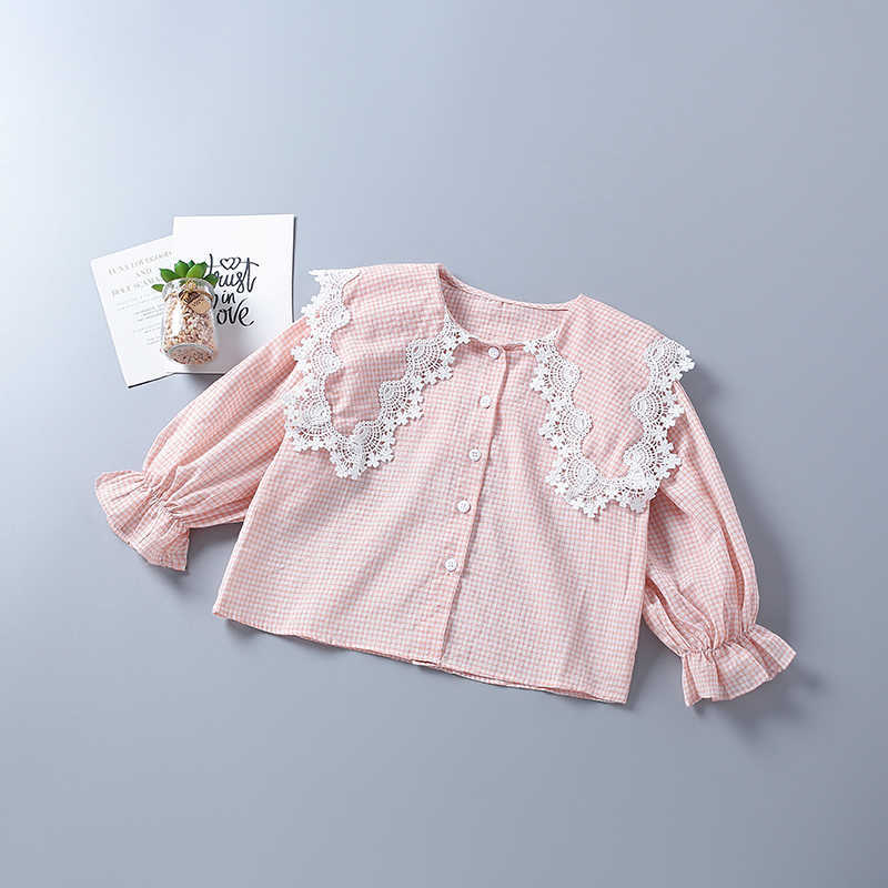 2-7 years high quality girl clothing set autumn fashion plaid pink yellow shirt + demin pant kid children clothes 210615