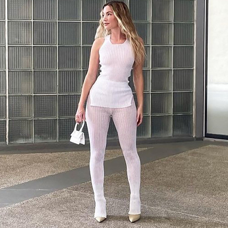Solid Knitted Two Piece Set Women See Through Skinny Casual Top+Pant Matching Outfits Active Streetwear Clothing(The logistics price Pls Contact us), White
Solid Knitted Two Piece Set Women See Through Skinny Casual Top+Pant Matching Outfits Active Streetwear Clothing(The logistics price Pls Contact us), White