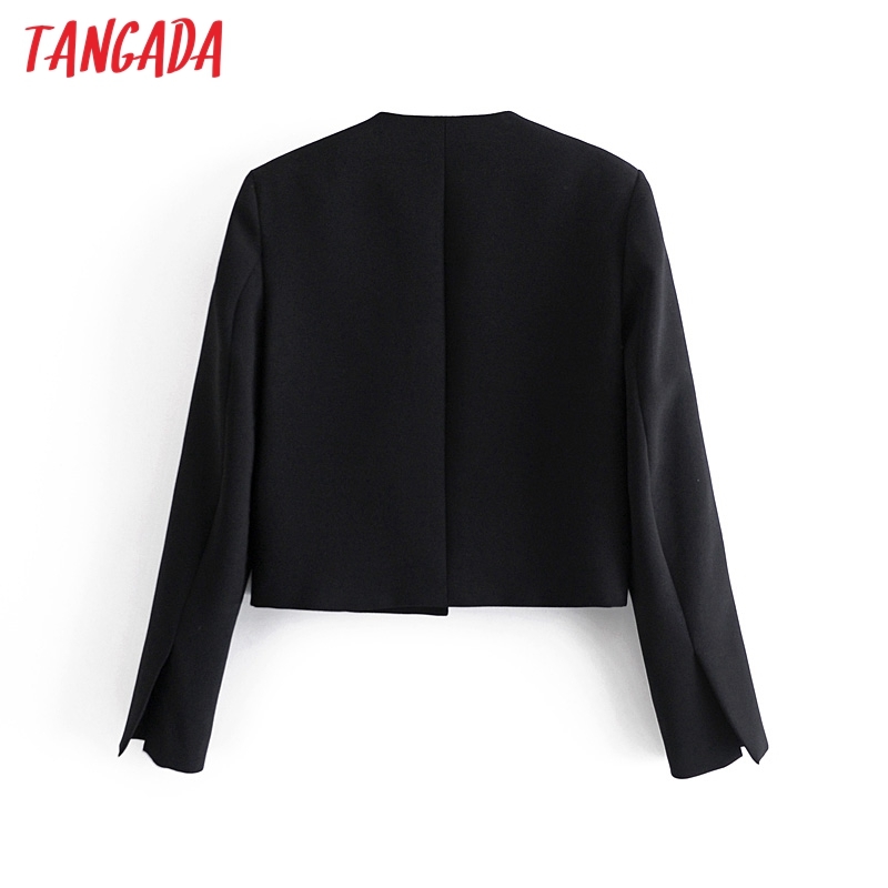 Women Black Crop Blazer Coat Vintage Fashion Female Casual Chic Tops JE89 210416