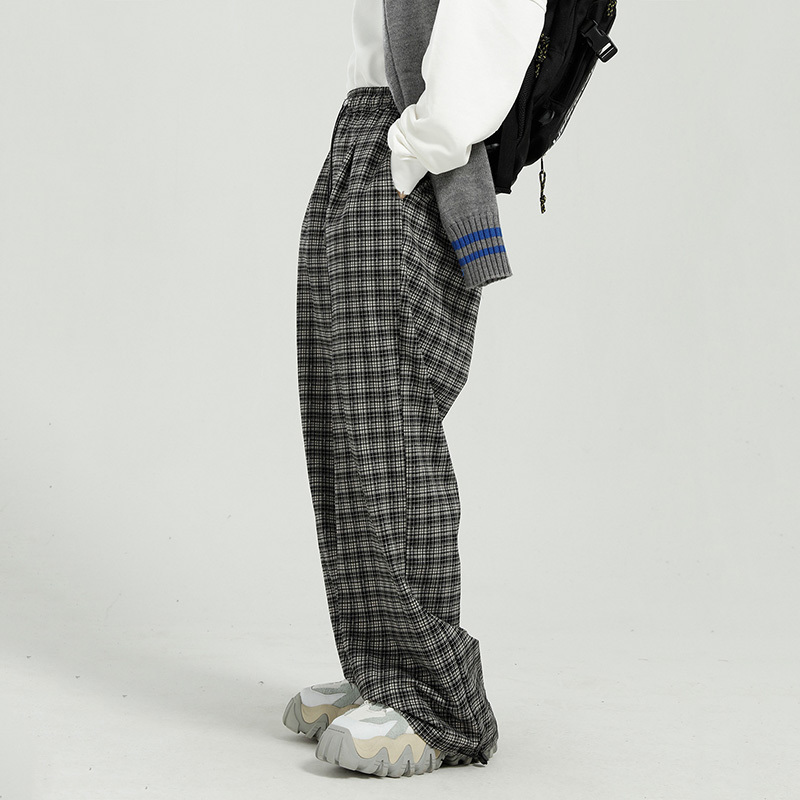 IEFB Men's Wear Korean Loose Casual Pants Vintage Black White Plaid Pattern Wide Leg Straight Trousers For Male 9Y5971 210524