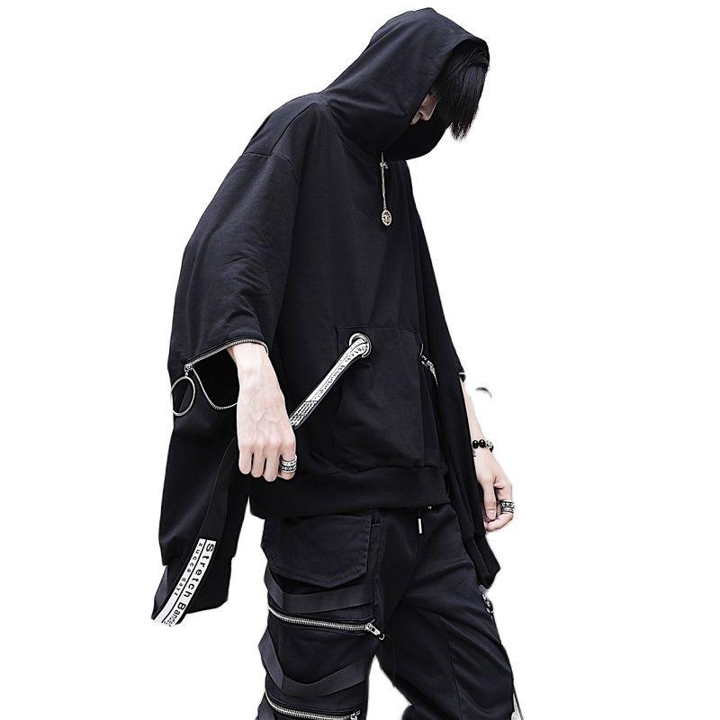 Autumn Winter Street Hip Hop Techwear Oversized Hoodie Men Sleeves Zipper Vintage Casual Sweatshirts Gothic Kpop Sweat Homme Men's Hoodies &