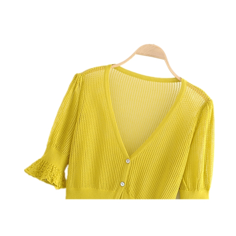 beauty Sweet Chic Vintage Hollow Out Tops Women Single Breasted Cool Loose Comfortable Short Sweaters Vestidos De Mode 210514