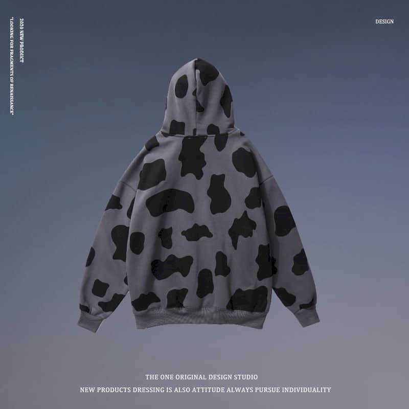 Men Sweatshirt Autumn Winter Fried Street Full Print Black White Cow Loose Lovers Lazy Sports Hoodies Trendy 210526