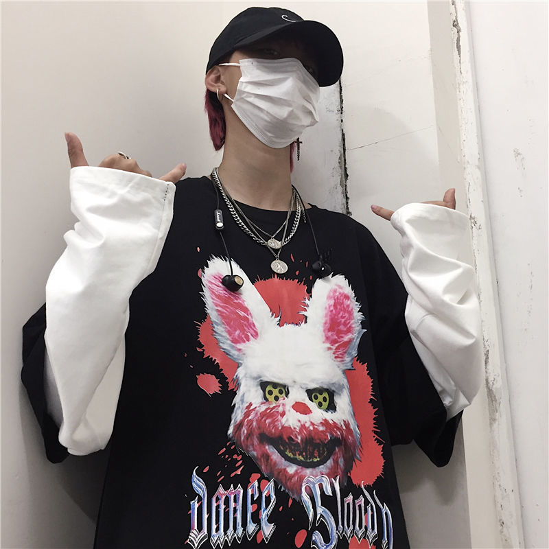QWEEK Gothic Goth Style Tshirt Mall Goth Tops Punk Japanese Streetwear Fashion Korean Style Long Sleeve Tshirt Oversize 210406
