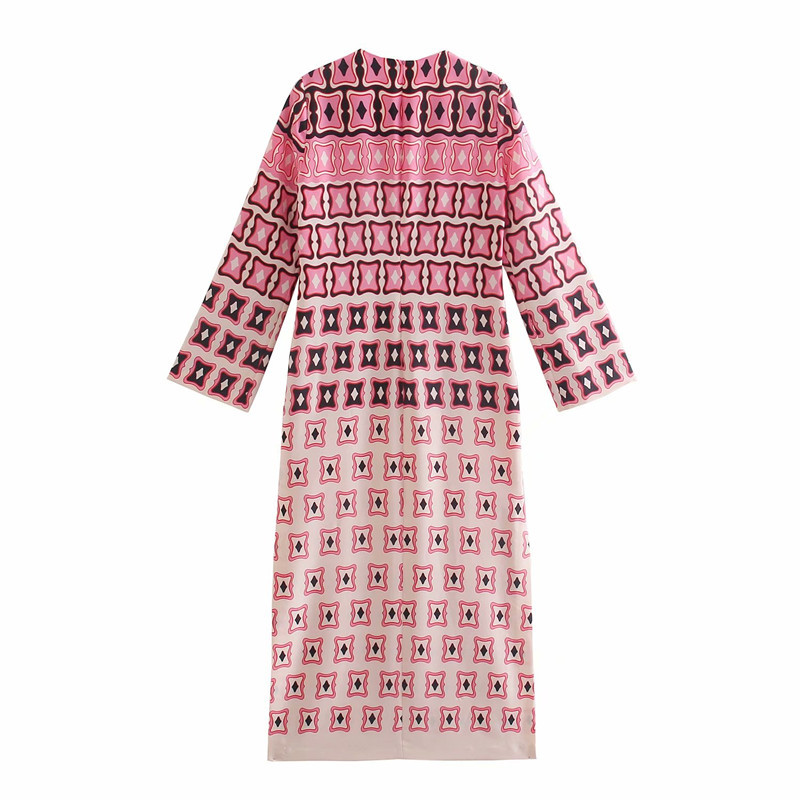 Casual Women O Neck Straight Dress Spring-autumn Fashion Ladies Chinese Style Printed Hollow Out 210515