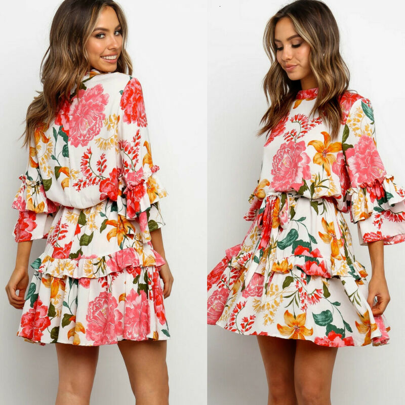 Womens Boho Floral Spring Long Sleeves Party Evening Short Mini Dress Sundress, Multi
Womens Boho Floral Spring Long Sleeves Party Evening Short Mini Dress Sundress, Multi