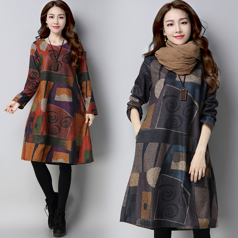 Autumn Winter Ethnic Woolen Long Sleeve O-Neck Women Dress Graffiti Patchwork Casual Loose Midi Dress Vestido Mujer, Gray
Autumn Winter Ethnic Woolen Long Sleeve O-Neck Women Dress Graffiti Patchwork Casual Loose Midi Dress Vestido Mujer, Gray