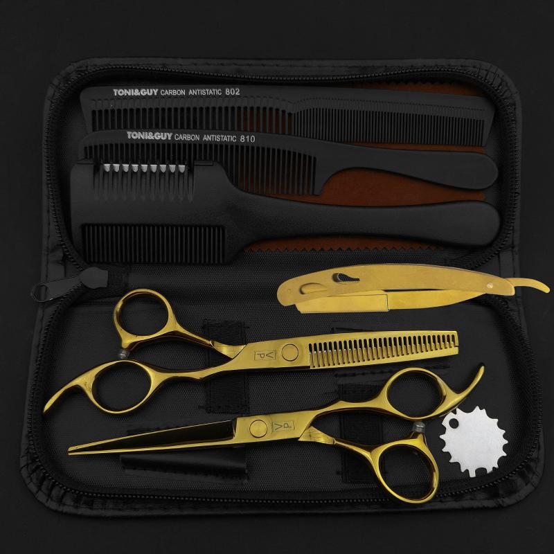 Hair Scissors 6'' 440C Professional Haircut Hairdressing Japane Steel Hairdresser's Thinning Salon Barbershop Golden Set