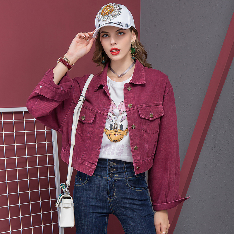 Demin Jacket women Fashion cotton denim short outwear jacket coat for female Spring Autumn 210524, Burgundy
Demin Jacket women Fashion cotton denim short outwear jacket coat for female Spring Autumn 210524, Burgundy