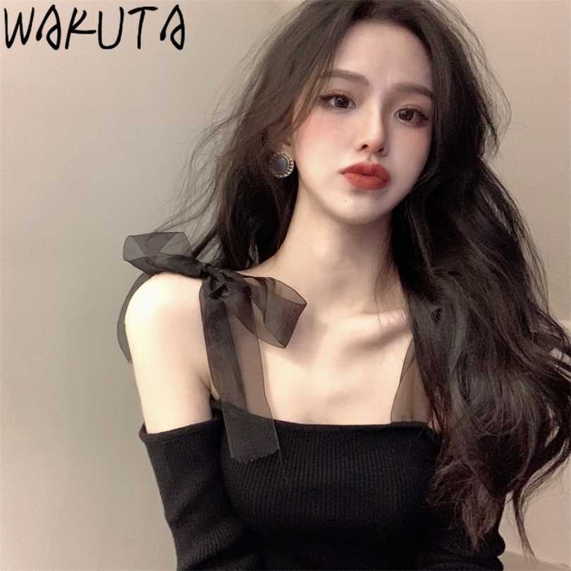 WAKUTA Korean Girls Knitted Tops Mesh Bow Tie Sexy Off Shoulder Black Pullovers Skinny Elegant Short Jumper Womens Clothes 211018, Fenju
WAKUTA Korean Girls Knitted Tops Mesh Bow Tie Sexy Off Shoulder Black Pullovers Skinny Elegant Short Jumper Womens Clothes 211018, Fenju