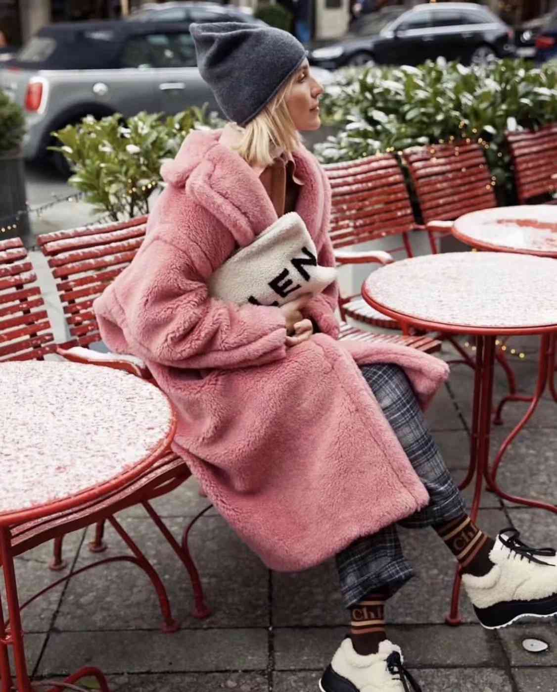 Winter Faux Fur Coats women long coat sleeve warm lambwool jacket Korean thick teddy winter fur 210521