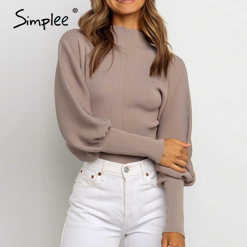 Autumn winter knitted sweater High collar Lantern Sleeve loose women's sweater High street fashion pullover jumper 210918
