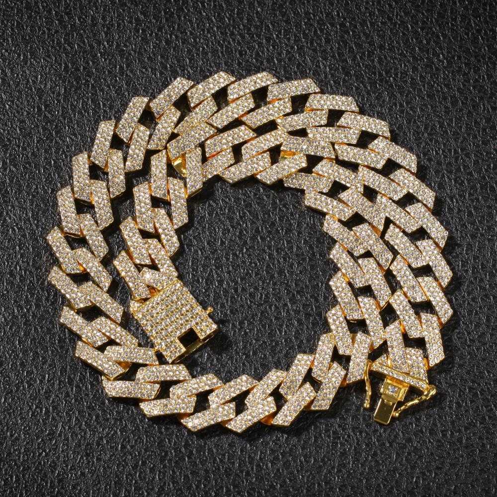 THE BLING KING 20mm Prong Cuban Link Chains Necklace Fashion Hiphop Jewelry 3 Row Rhinestones Iced Out Necklaces For Men T200113