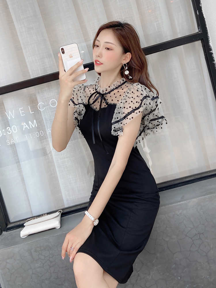 summer fashion Korean version of wild mesh splicing wave dot French dres 210603, Black
summer fashion Korean version of wild mesh splicing wave dot French dres 210603, Black