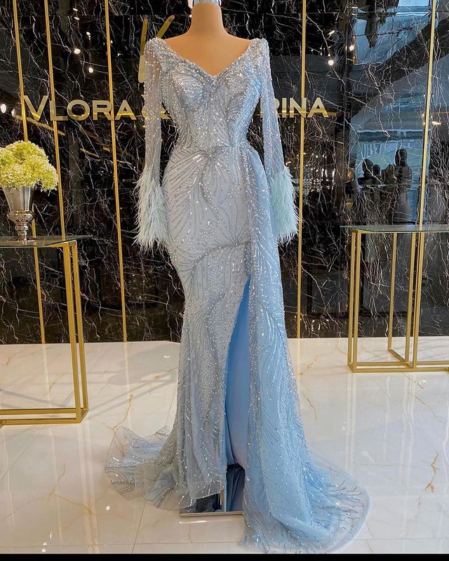 plus size arabic aso ebi luxurious beaded crystals prom dresses mermaid deep vneck sexy evening formal party second reception gowns zj215