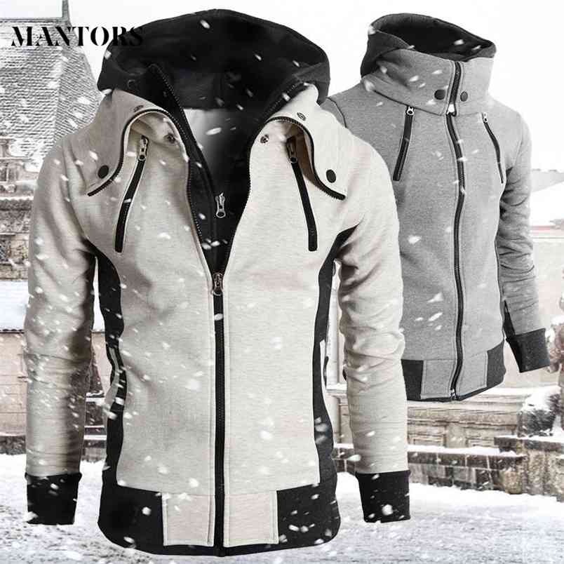 Zipper Men Jackets Autumn Winter Casual Fleece Coats Bomber Jacket Scarf Collar Fashion Hooded Male Outwear Slim Fit Hoody 210818
