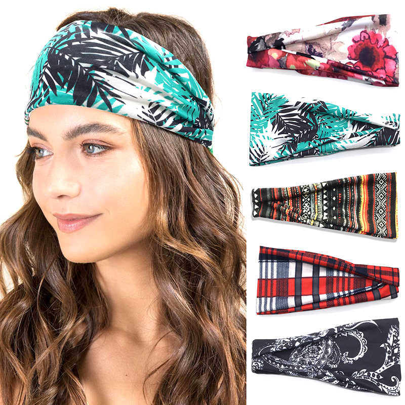 Sports Headband Women's Wide-sided Folding Printed Headbands Sweat Hair Accessories Yoga Fitness Scarf Sport Towel Diadema Deportiva Para Mujer