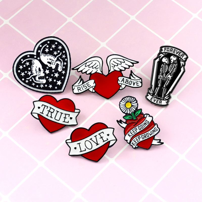 Skull heart shaped tombstone wings true love special cartoon brooch creative letter lapels denim coat of arms gift pins, Mixed colors
Skull heart shaped tombstone wings true love special cartoon brooch creative letter lapels denim coat of arms gift pins, Mixed colors