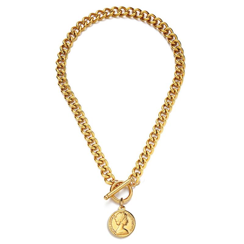 Pendant Necklaces Stainless Steel Queen Coin Necklace For Men Women Medal Toggle Chain Gold/Sliver Color Metal Clavicle
Pendant Necklaces Stainless Steel Queen Coin Necklace For Men Women Medal Toggle Chain Gold/Sliver Color Metal Clavicle