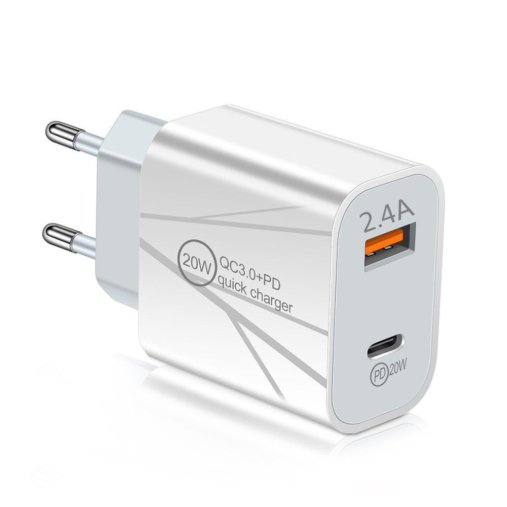 Smart Portable 12W 2.4A Dual Ports PD Wall Charger Eu US AC Home Travel USB C Type c Power Adapters For IPhone 13 14 15 Samsung Huawei Tablet PC Andro