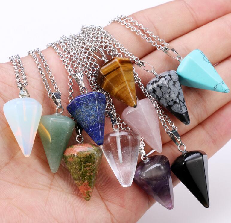 Natural Gemstone Pendant Necklace Crystal Healing Chakra Reiki Silver Stone Hexagonal Prisme Cone Pendulum Charm Necklaces wholesale
Natural Gemstone Pendant Necklace Crystal Healing Chakra Reiki Silver Stone Hexagonal Prisme Cone Pendulum Charm Necklaces wholesale