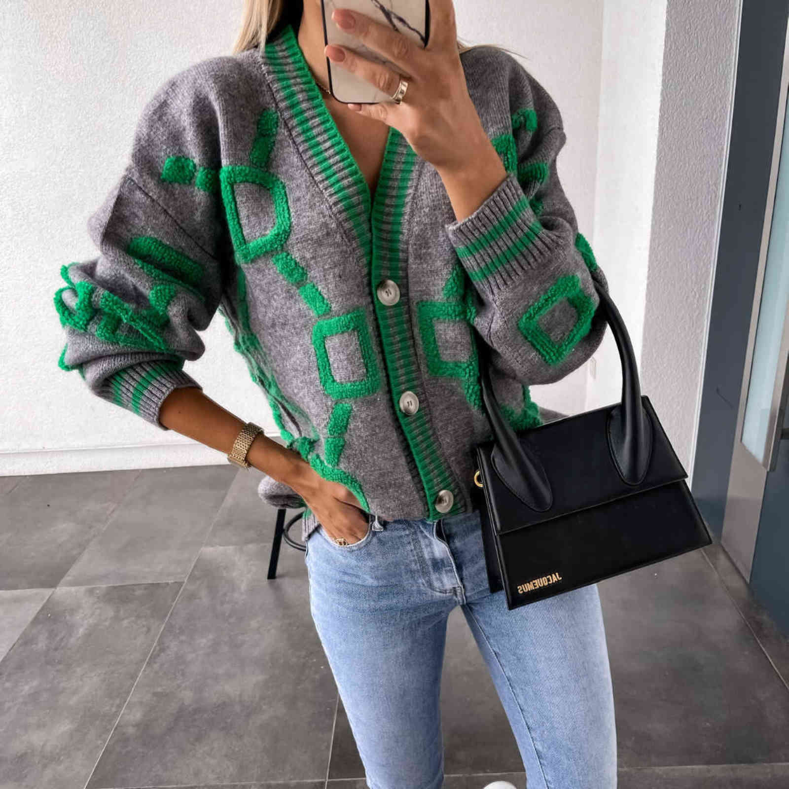Women Autumn Winter Loose Knitted Cardiagn Casual V-neck Drop-shoulder Sleeve Sweater Coat Female Chic Crochet Outerwear 211123