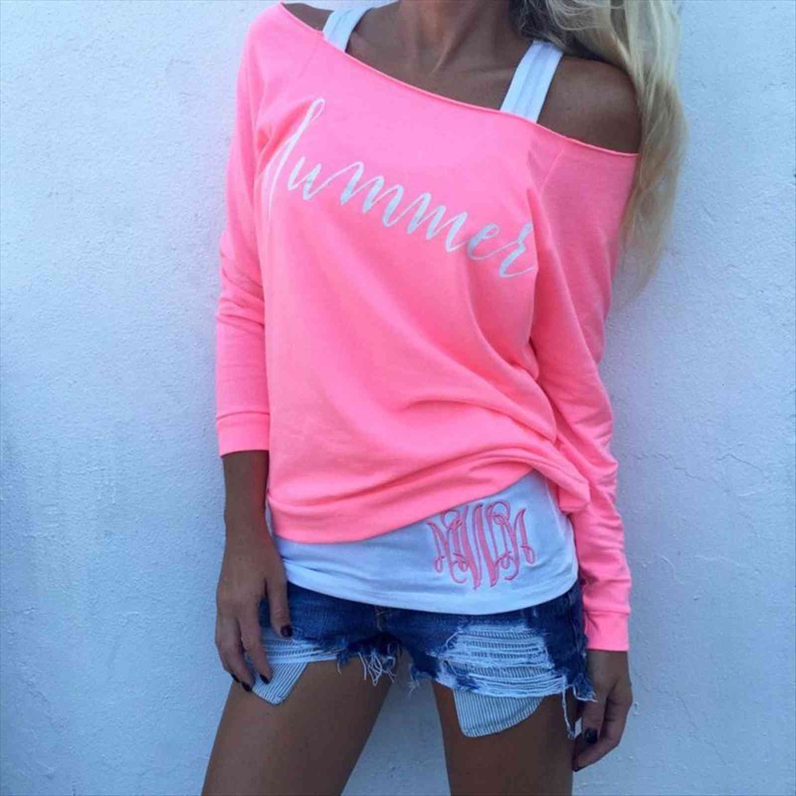 arrival long sleeve womens t shirts off shoulder slash neck casual loose letter print cotton, White
arrival long sleeve womens t shirts off shoulder slash neck casual loose letter print cotton, White
