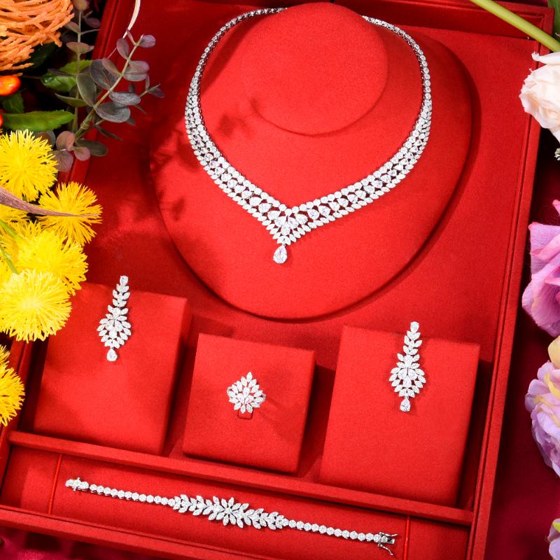 Earrings & Necklace Soramoore Luxury Famous Design Shiny Charm Sequins Nigerian 4PCS Jewelry Sets For Women Cubic Zircon Wedding Bridal Set, Silver
Earrings & Necklace Soramoore Luxury Famous Design Shiny Charm Sequins Nigerian 4PCS Jewelry Sets For Women Cubic Zircon Wedding Bridal Set, Silver