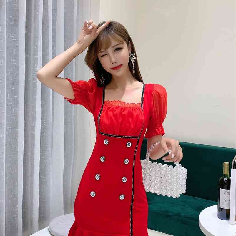 LDYRWQY summer Korean style slim sexy low-cut double-breasted ruffled hip skirt puff sleeve dress Office Lady 210603, Red
LDYRWQY summer Korean style slim sexy low-cut double-breasted ruffled hip skirt puff sleeve dress Office Lady 210603, Red