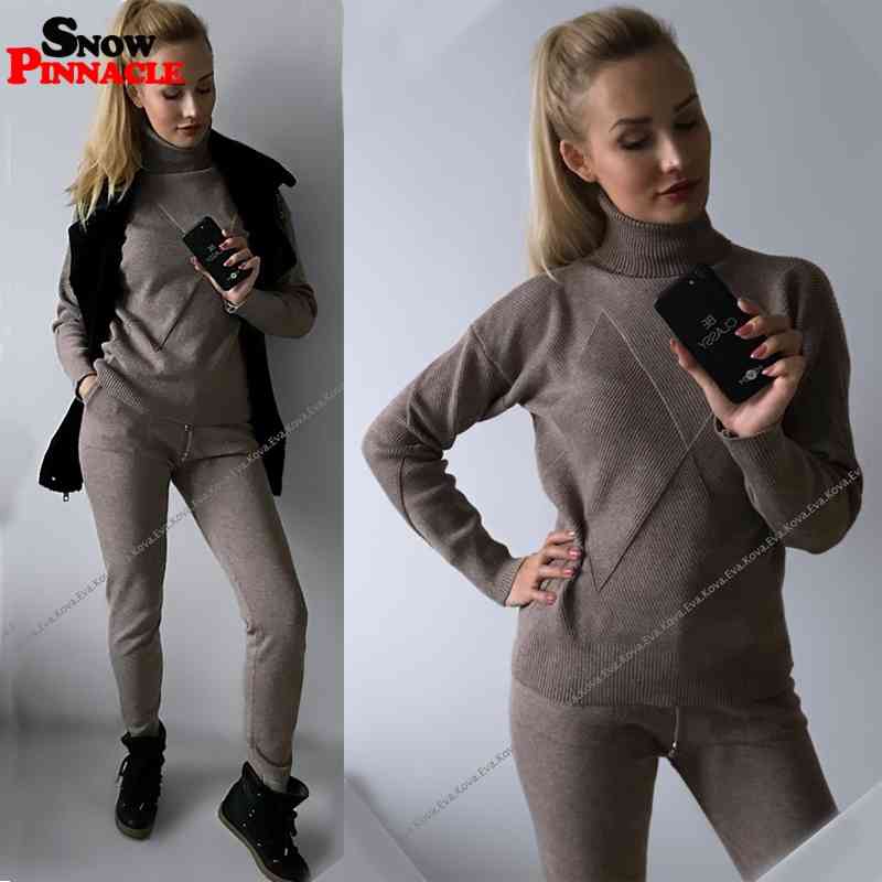 Women sweater suit and sets Casual Autumn Winter 2PCS Track Suit female Knitted Trousers+Jumper Tops Costume Clothing Set 210524