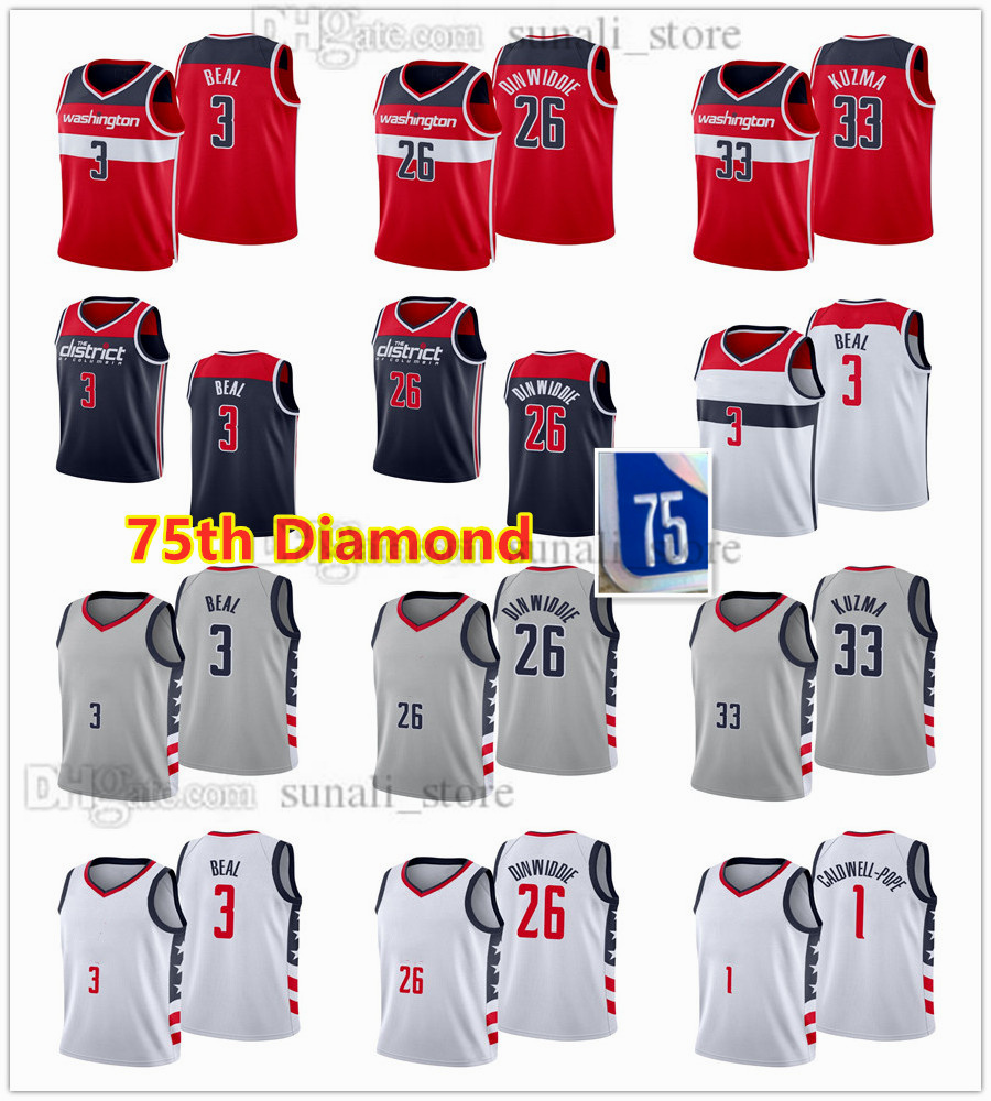 75th Anniversary Diamond Basketball Jerseys 2021/22 Bradley Beal 3 Spencer Dinwiddie 26 Kyle Kuzma 33 Kentavious Caldwell-Pope 1 Men Women Kids Youth, Black;red
75th Anniversary Diamond Basketball Jerseys 2021/22 Bradley Beal 3 Spencer Dinwiddie 26 Kyle Kuzma 33 Kentavious Caldwell-Pope 1 Men Women Kids Youth, Black;red