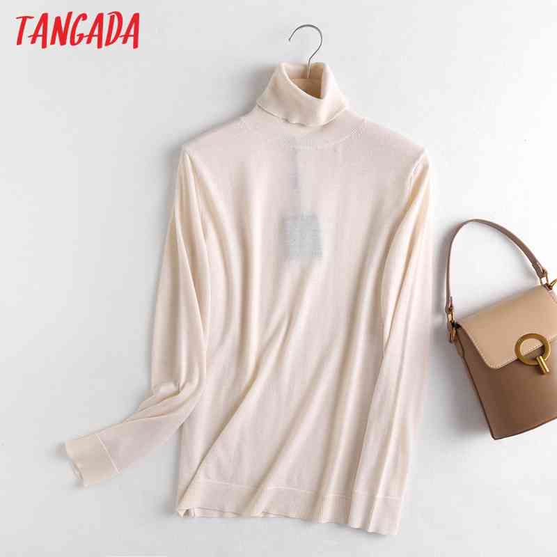 Winter Wool Jumper Women Pull Femme England Fashion Office Lady Simple Turtleneck Sweaters Pullovers 6D77 210416